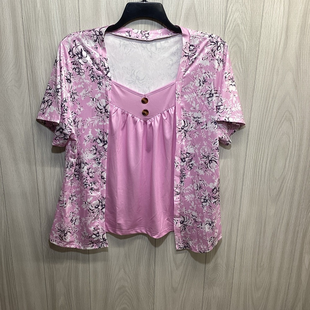 Women's (Size 2XL) Short Sleeve Sweetheart Neck Shirt Poly Stretch Button Accent